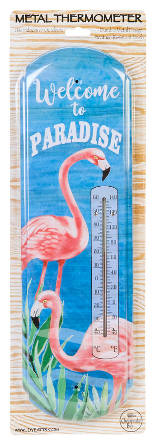 Thumbnail 1: JD YEATTS 17 in Flamingo Paradise Outdoor Thermometer 
