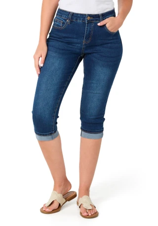 Thumbnail 1: Bleu Women's Petite Roll Cuff Hem Capris 