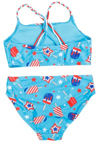 Thumbnail 2: Breaking Waves Girls Americana Two Piece Swimsuit  