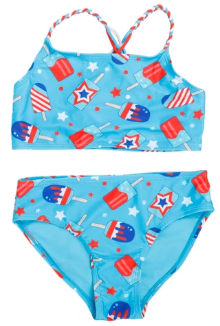 Thumbnail 1: Breaking Waves Girls Americana Two Piece Swimsuit  