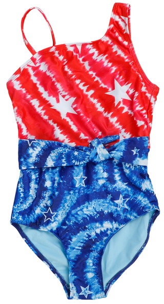 Thumbnail 1: Breaking Waves Girls Americana One Piece Swimsuit  