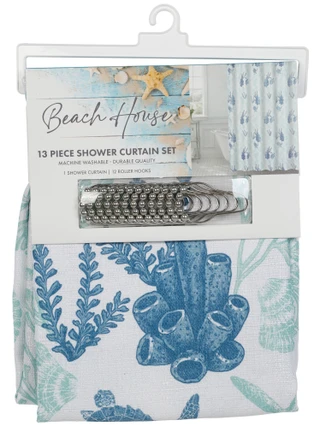 Thumbnail 1: BEACH HOUSE 13 Pc Reef Shower Curtain Set 