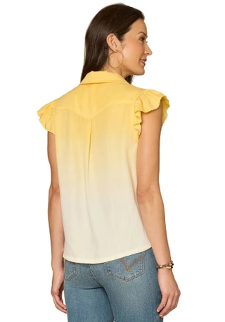 Thumbnail 2: Democracy Petite Flutter Sleeve Button Down Ombre Woven Shirt 