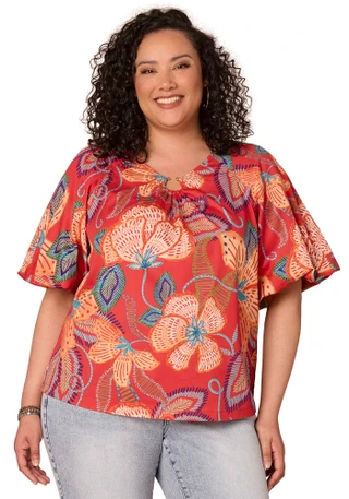 Thumbnail 1: Democracy Plus Bubble Sleeve Floral Print Woven Top 