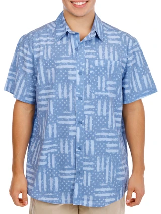 Thumbnail 1: REEL LEGENDS Men's Saltwater Stars & Stripes Button Down Shirt 