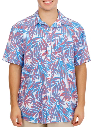 Thumbnail 1: REEL LEGENDS Men's Palm Leaf Button Down Shirt 