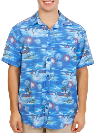 Thumbnail 1: REEL LEGENDS Men's Beachside Americana Scenic Button Down Shirt 
