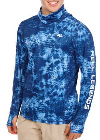 Thumbnail 2: REEL LEGENDS Men's Long Sleeve Hooded Tie Dye Scales Shirt 