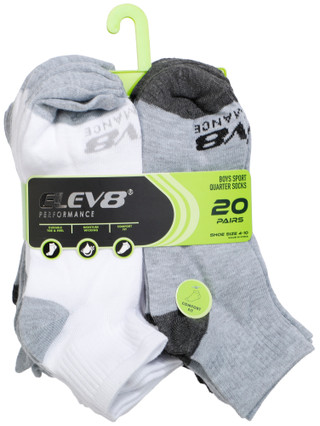 Thumbnail 1: Elev 8 Boys 20 Pk Sport Quarter Socks Set 