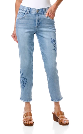 Thumbnail 1: Democracy Women's 5 Pocket Embroidered High Rise Slim Straight Jeans 
