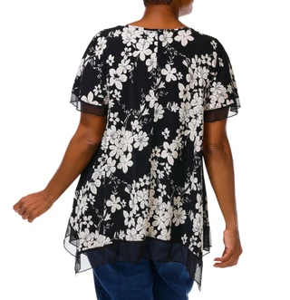 Thumbnail 5: AMANA Women's Plus Embossed Floral Print Chiffon Hem Top 