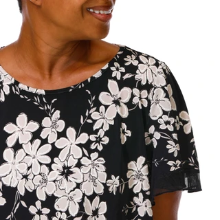 Thumbnail 7: AMANA Women's Plus Embossed Floral Print Chiffon Hem Top 