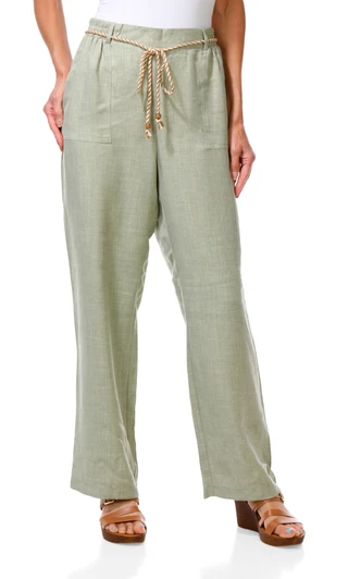 Thumbnail 1: Soho Apparel Women's 2 Pocket Wide Leg Rope Belt Pants 