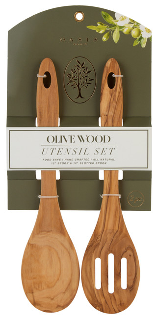 Thumbnail 1: Oasis Home 2 Pc Olive Wood Utensil Set 