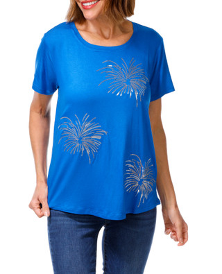 Thumbnail 1: Caribbean Joe Women's Americana Sequined Fireworks Tee 