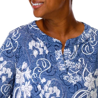 Thumbnail 4: AMANA Women's Plus Embossed Print Bell Sleeve Chiffon Hem Top 