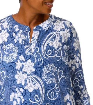 Thumbnail 7: AMANA Women's Plus Embossed Print Bell Sleeve Chiffon Hem Top 