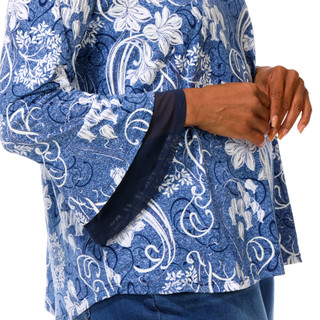 Thumbnail 10: AMANA Women's Plus Embossed Print Bell Sleeve Chiffon Hem Top 