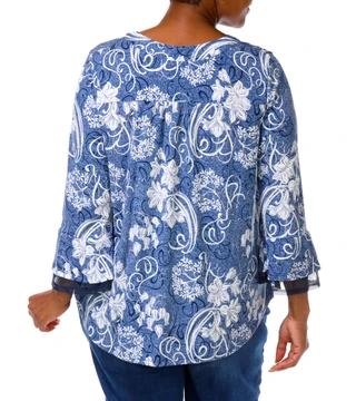 Thumbnail 11: AMANA Women's Plus Embossed Print Bell Sleeve Chiffon Hem Top 