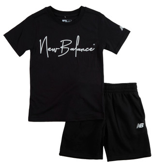 Thumbnail 1: New Balance Boy's Short Sleeve Logo Script Tee Short Set 