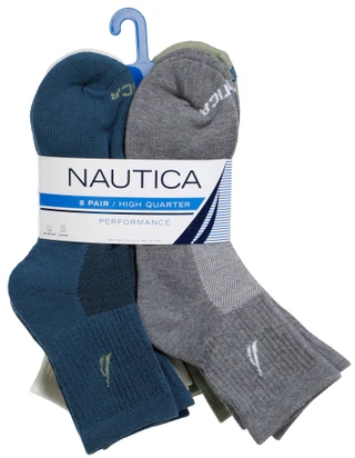Thumbnail 1: Nautica Men's 8 Pk High Quarter Socks 
