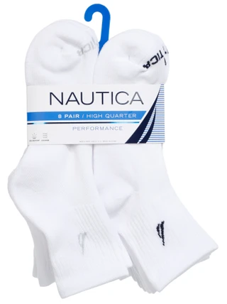 Thumbnail 1: Nautica Men's 8 Pk High Quarter Socks 
