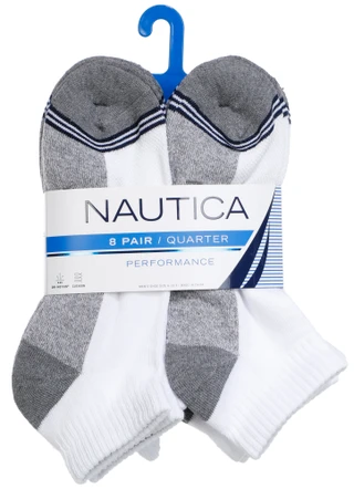 Thumbnail 1: Nautica Men's 8 Pk Cushioned Quarter Socks 