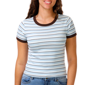 Thumbnail 1: Pink Rose Junior's Short Sleeve Stripe Ringer Tee 