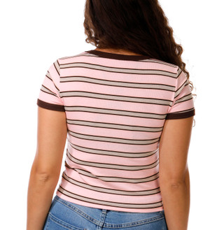 Thumbnail 6: Pink Rose Juniors' Short Sleeve Ringer Top 