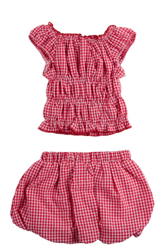 Thumbnail 2: Star Ride Little Girl's Gingham Blouse Skort Set 