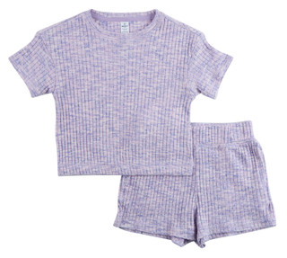 Thumbnail 1: 90 Degree Big Girl's 2 Pc Ribbed Knit Tee Short Set 
