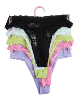 Thumbnail 2: Juicy Couture Women's 5 Pk Lace Rhinestone Logo Thong Panties 