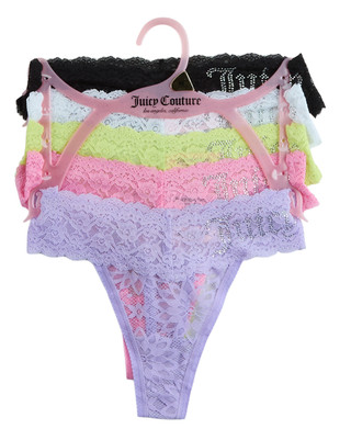 Thumbnail 1: Juicy Couture Women's 5 Pk Lace Rhinestone Logo Thong Panties 