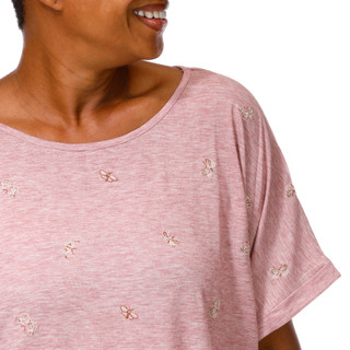 Thumbnail 3: Anneliese Women's Plus Embroidered Butterfly Cuffed Sleeve Top 