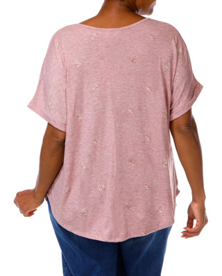 Thumbnail 4: Anneliese Women's Plus Embroidered Butterfly Cuffed Sleeve Top 