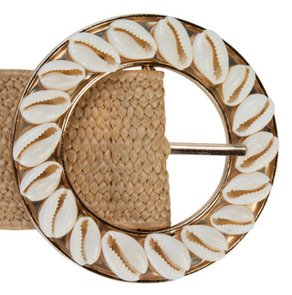 Thumbnail 2: True Love Accessories Women's Natural Seashell Buckle Woven Belt 