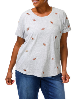 Thumbnail 1: Anneliese Women's Plus Short Sleeve Football Appliqué Tee 