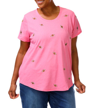 Thumbnail 1: Anneliese Women's Plus Short Sleeve Football Appliqué Tee 