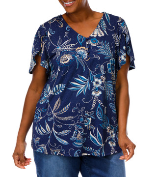Thumbnail 1: Ava & Grace Women's Plus Flutter Sleeve V-Neck Print Top 