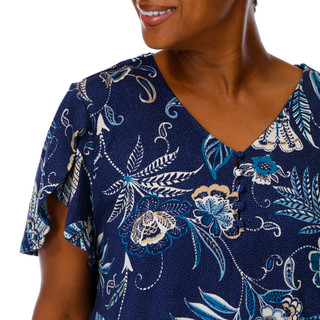 Thumbnail 5: Ava & Grace Women's Plus Flutter Sleeve V-Neck Print Top 