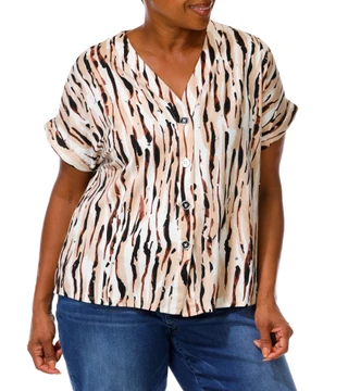 Thumbnail 1: Ava & Grace Women's plus Button Down Rhinestone Animal Print Top 