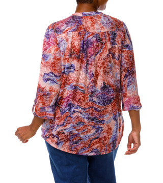 Thumbnail 3: Kate Park Women's Plus Studded Print Roll Tab Sleeve V-Neck Top 