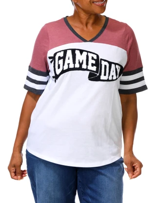 Thumbnail 1: Sable Sky Women's Plus Game Day Appliqué Jersey Top 
