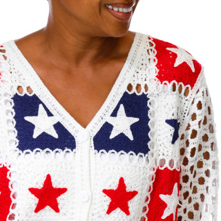 Thumbnail 3: LIV LOS ANGELES Women's Plus Americana Crocheted Stars Cardigan 