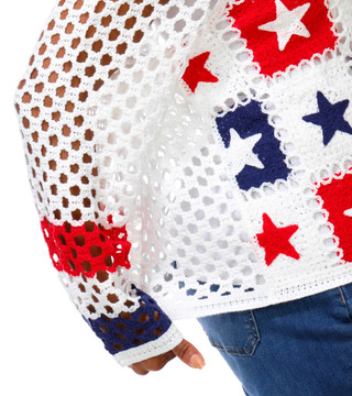 Thumbnail 4: LIV LOS ANGELES Women's Plus Americana Crocheted Stars Cardigan 