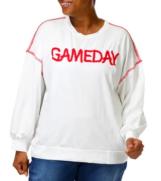 Thumbnail 2: Magical Season Women's Plus Game Day Long Sleeve Whip Stitch Top 