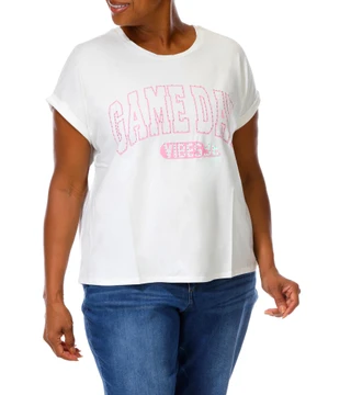 Thumbnail 1: Magical Season Women's Plus Game Day Vibes Rhinestone Cuffed Sleeve Tee 