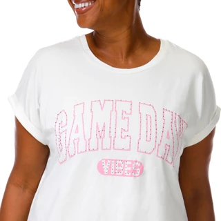 Thumbnail 3: Magical Season Women's Plus Game Day Vibes Rhinestone Cuffed Sleeve Tee 