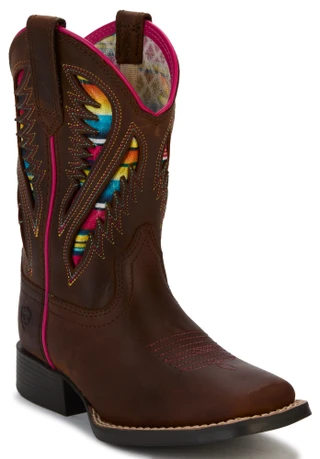 Thumbnail 1: Girls Quickdraw Laser Cut with Rainbow Inset Cowboy Boots 