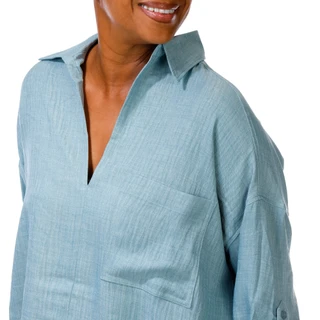 Thumbnail 3: MAX STUDIO Women's Plus V-Neck 1 Pocket Roll Tab Sleeve Top 